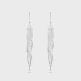 Celine Women Triomphe Folk Fringe Earrings in Brass with Rhodium Finish