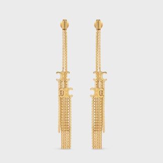 Celine Women Triomphe Folk Pompon Earrings in Brass with Gold Finish