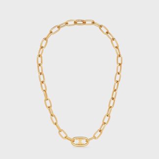 Celine Women Triomphe Link Necklace in Brass with Gold Finish