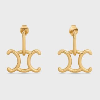 Celine Women Triomphe Lock Earrings in Brass with Gold Finish-Gold