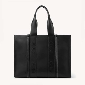 Chloe Women Large Woody Tote Bag-Black