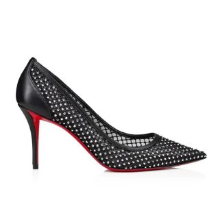 Christian Louboutin Women Apostropha Mesh Strass 80mm Pumps-Black 3240170B775