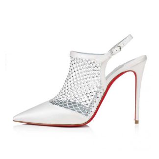 Christian Louboutin Women Plougesta Pump Strass in 100 mm Heel Height-White