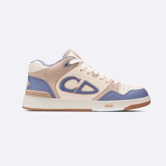 Dior Men B57 Mid-Top Sneaker Blue and Cream Smooth Calfskin and Beige Suede