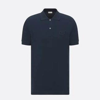 Dior Men CD Icon Polo Shirt Navy Blue Cotton Piqué 013J800A0373_C585