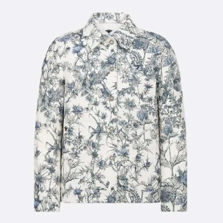 Dior Men Caro Jacket White Cotton Denim with Blue Dior Chardons Motif