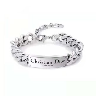 Dior Men Christian Dior Couture Chain Link Bracelet Silver-Finish Brass