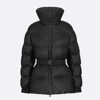 Dior Men DiorAlps Belted Puffer Jacket Black Quilted Technical Taffeta Jacquard