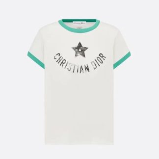 Dior Men Dioriviera T-Shirt Ecru and Aquamarina Cotton Jersey