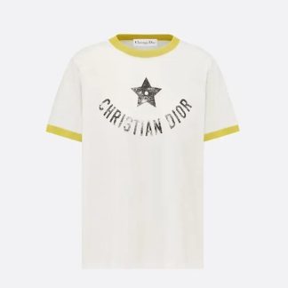 Dior Men Dioriviera T-Shirt Ecru and Lemon Yellow Cotton Jersey
