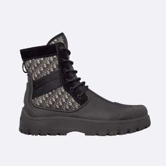 Dior Men Garden Lace-up Boot Beige and Black Dior Oblique Jacquard and Black Rubber