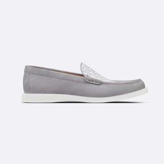 Dior Men Granville Loafer Dior Gray Suede and Dior Oblique Jacquard