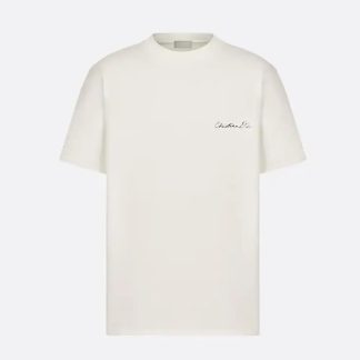 Dior Men Handwritten Christian Dior T-Shirt Relaxed Fit White Cotton Jersey