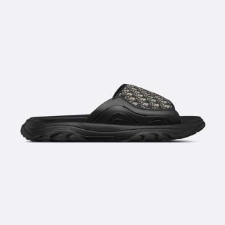 Dior Men H-town Sandal Black Rubber with Beige and Black Dior Oblique Jacquard