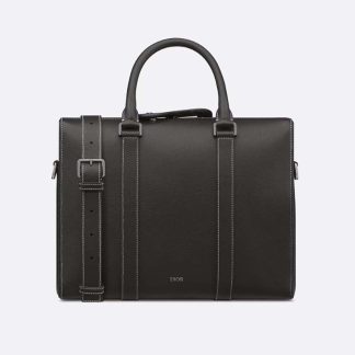 Dior Men Lingot Briefcase Black Grained Calfskin