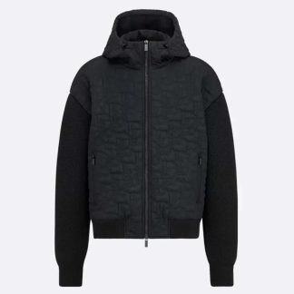 Dior Men Oblique Hooded Blouson Jacket Black Cotton-Blend Knit