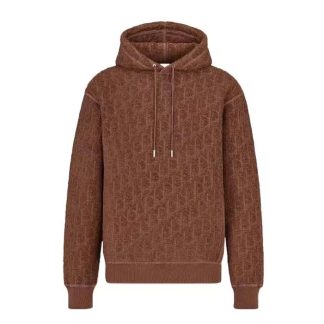 Dior Men Oblique Relaxed-Fit Hooded Sweatshirt Brown Terry Cotton Jacquard