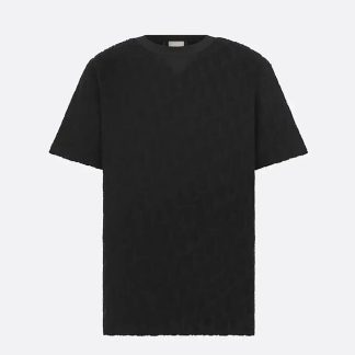 Dior Men Oblique Relaxed-Fit T-Shirt Black Terry Cotton Jacquard