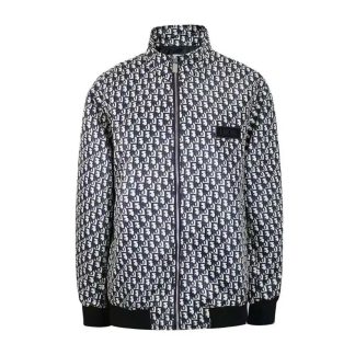 Dior Men Padded Bomber Jacket Blue and Ecru Technical Taffeta Jacquard