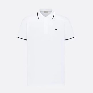 Dior Men Polo Shirt with Bee Embroidery White Cotton Piqué