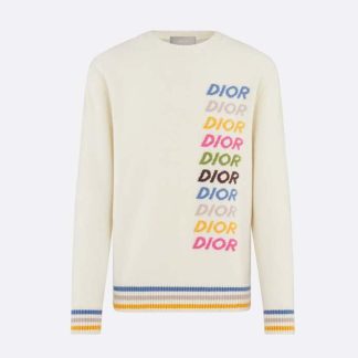 Dior Men Sweater Beige Wool and Cashmere Intarsia
