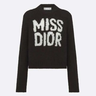 Dior Men Sweater Black Cashmere and Silk Knit with White Miss Dior Graffiti Motif