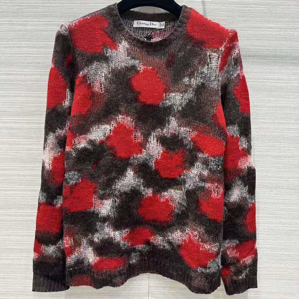Dior Men Sweater Red Multicolor Technical Cashmere Mohair and Wool Knit with Dior Roses Motif - Image 2