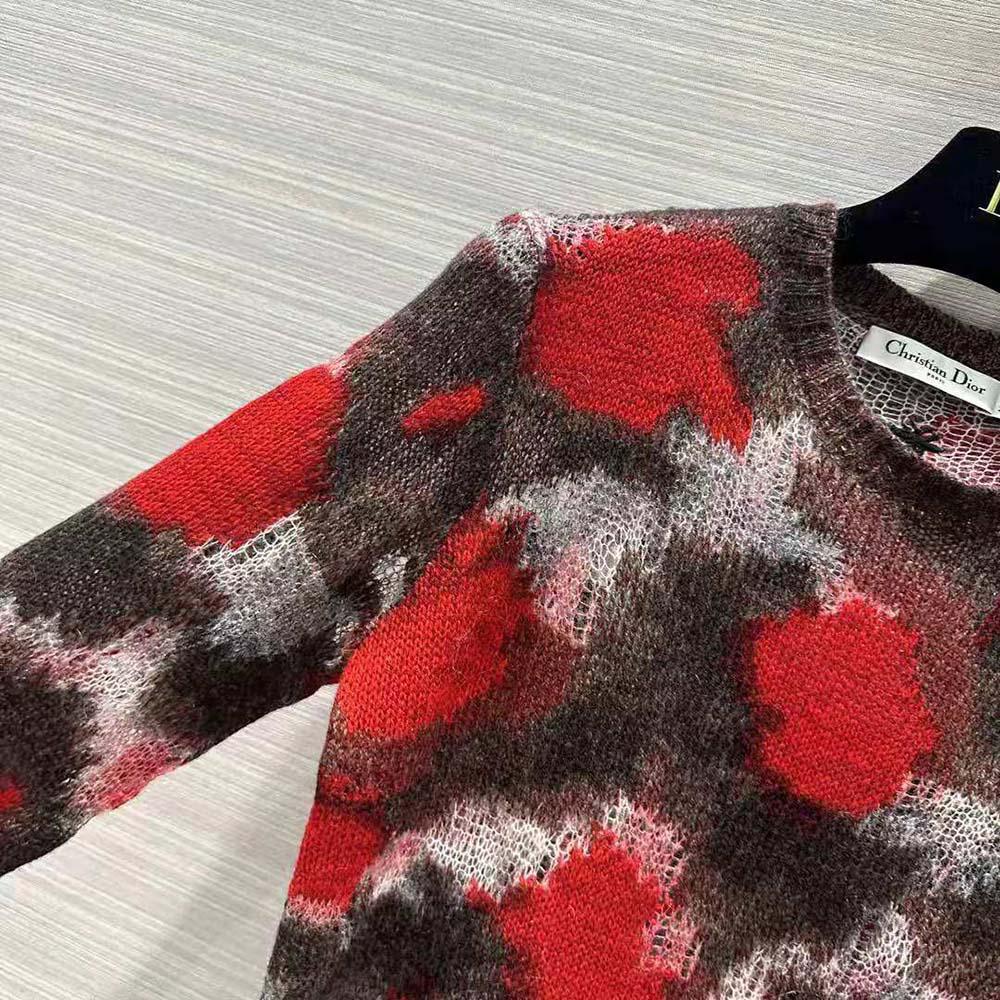 Dior Men Sweater Red Multicolor Technical Cashmere Mohair and Wool Knit with Dior Roses Motif - Image 8