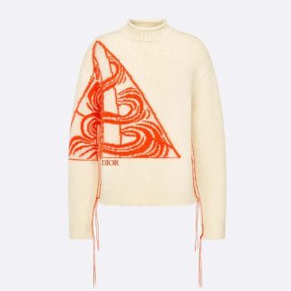Dior Men Sweater White Wool and Mohair-Blend Jacquard