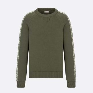Dior Men Sweater with Dior Oblique Inserts Khaki Cotton Jersey