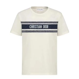 Dior Men T-Shirt White and Navy Blue Cotton Jersey