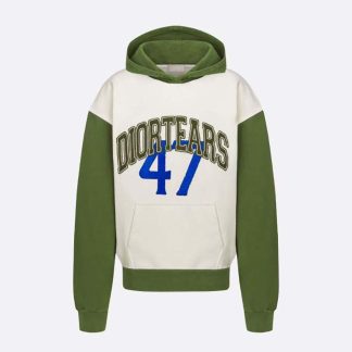 Dior Men Tears Oversized Hooded Sweatshirt White and Green Cotton Fleece