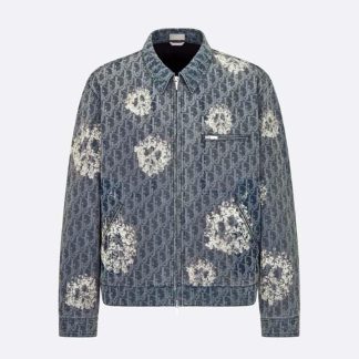Dior Men Tears Zipped Blouson Blue Cotton Denim