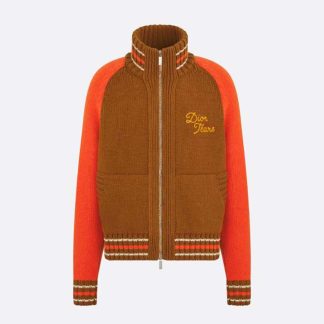 Dior Men Tears Zipped Blouson Brown and Red Wool and Cashmere Jersey