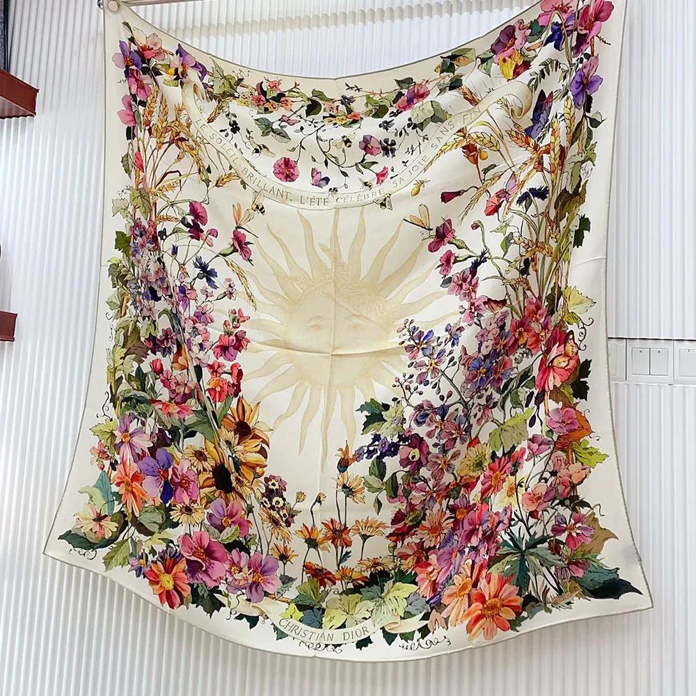 Dior Unisex Dior 4 Saisons Été Soleil 90 Square Scarf Ecru Multicolor Silk Twill - Image 2