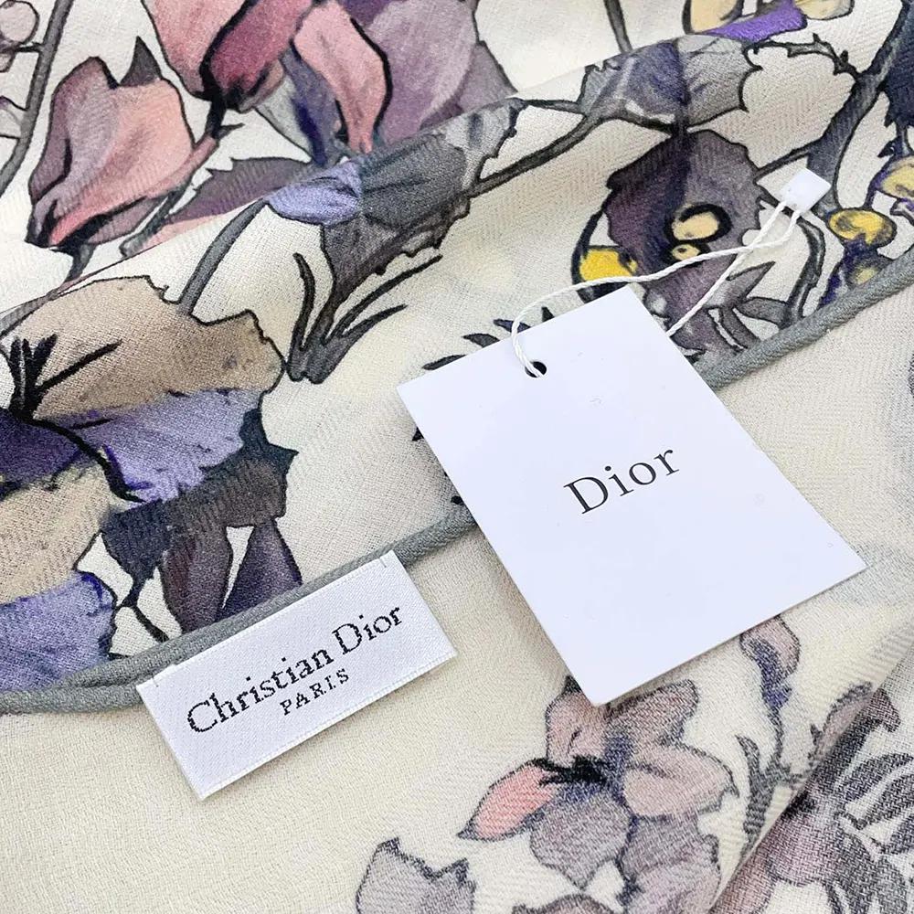 Dior Unisex Dior 4 Saisons Hiver Soleil 90 Square Scarf Ecru Multicolor Silk Twill - Image 6