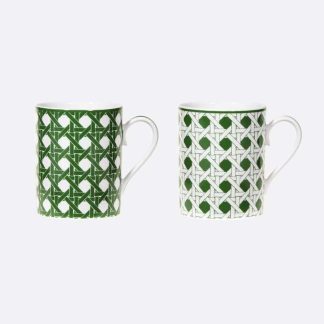 Dior Unisex Set of Two Mugs Green Cannage Provence