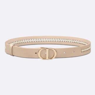 Dior Women 30 Montaigne Belt Aesthetic Beige Smooth Calfskin and White Glass Pearls 25 MM