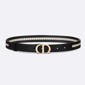 Dior Women 30 Montaigne Belt Black Smooth Calfskin and White Glass Pearls 25 MM