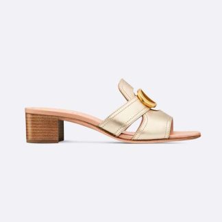 Dior Women 30 Montaigne Heeled Slide Platinum-Tone Metallic Calfskin
