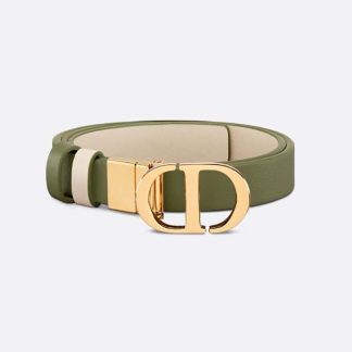Dior Women 30 Montaigne Reversible Belt Aspen Green and Dusty Ivory Smooth Calfskin 20 MM