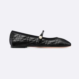 Dior Women Ballet Flat Black Quilted Cannage Calfskin