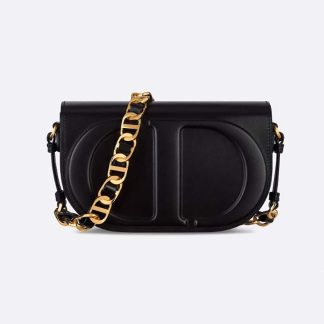 Dior Women CD Signature Bag with Strap Black CD-Embossed Box Calfskin