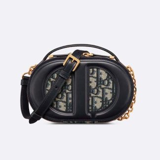 Dior Women CD Signature Oval Camera Bag Blue Dior Oblique Jacquard