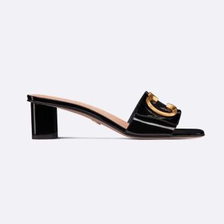Dior Women C'est Dior Heeled Slide Black Patent Calfskin