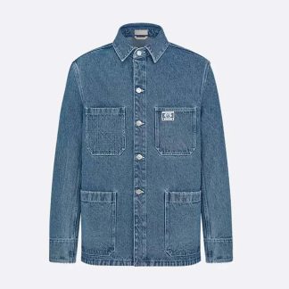 Dior Women Charm Overshirt Blue Cotton Twill 493D498A383X