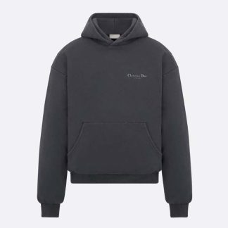 Dior Women Christian Dior Couture Hooded Sweatshirt Black Cotton Fleece with Dévoré Effect