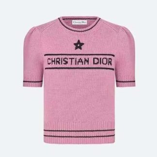 Dior Women Christian Dior Short-Sleeved Sweater Pink Cashmere and Wool Knit