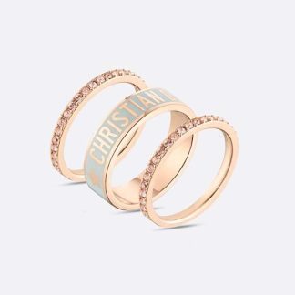 Dior Women Code Ring Set Pink-Finish Metal, Pink Crystals and Placid Blue Lacquer