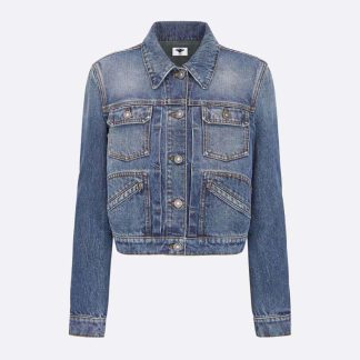 Dior Women Cropped Jacket Blue Stonewashed Cotton Denim